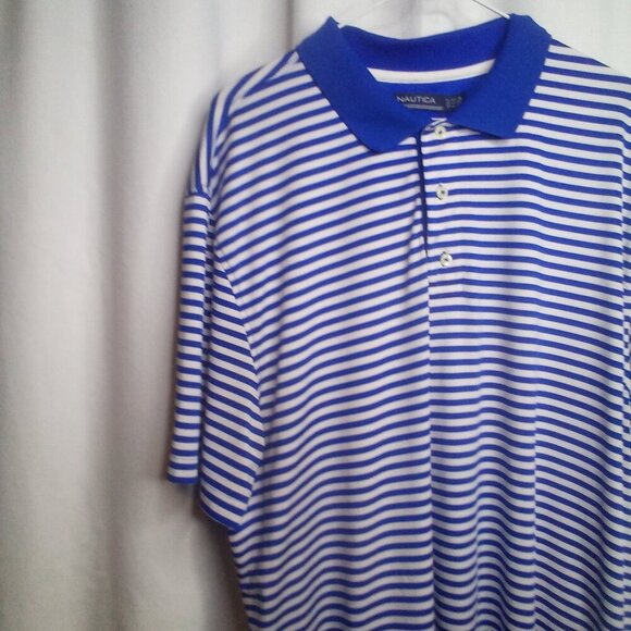 Nautica Polo Shirt XL Men Short Sleeve Stripe Soft Stretch Blue White - Picture 12 of 16